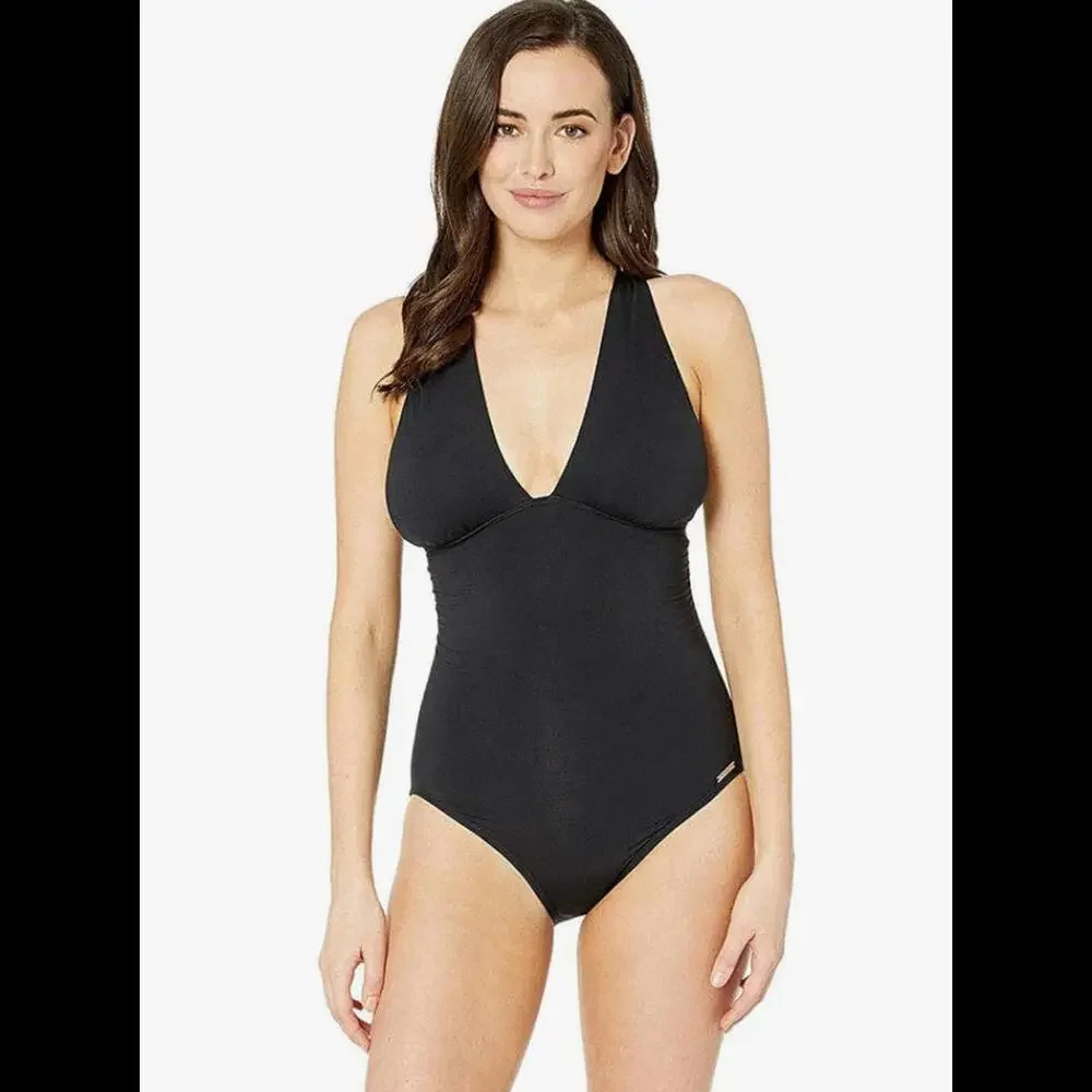 NWT Michael Kors Convertible Deep V One-Piece Black Size 8